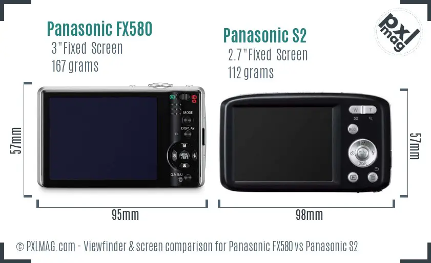 Panasonic FX580 vs Panasonic S2 Screen and Viewfinder comparison