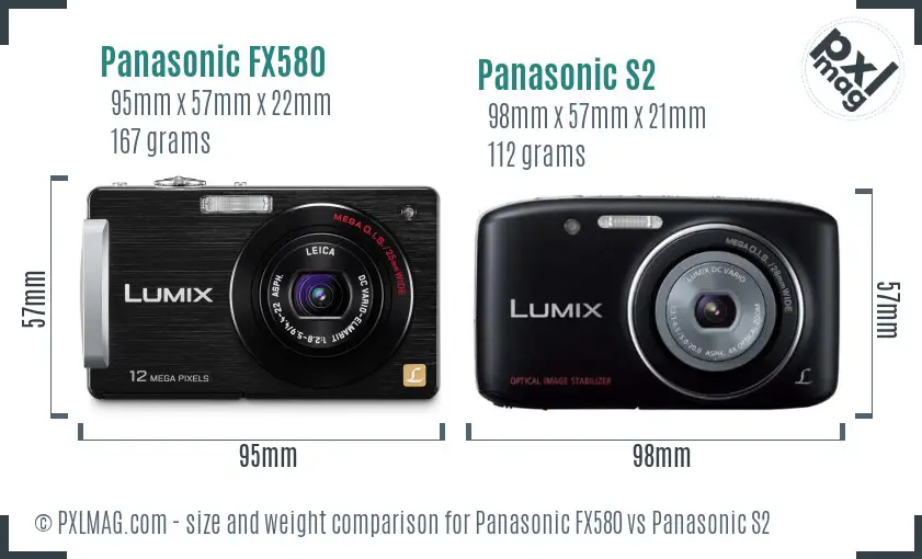 Panasonic FX580 vs Panasonic S2 size comparison