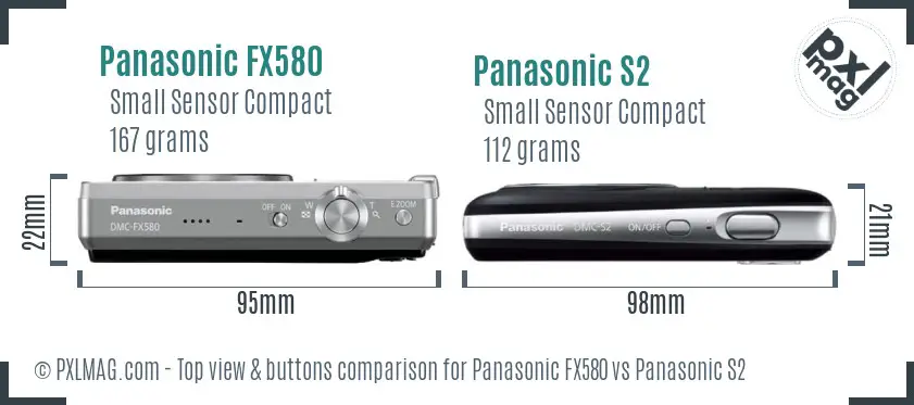 Panasonic FX580 vs Panasonic S2 top view buttons comparison