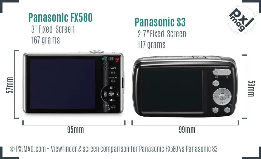 Panasonic FX580 vs Panasonic S3 Screen and Viewfinder comparison