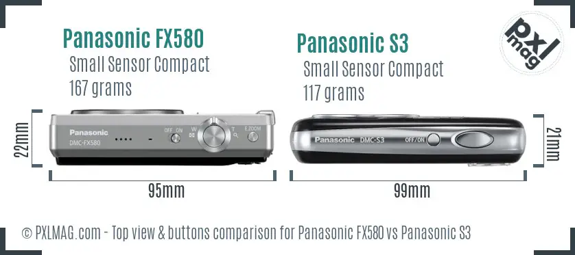 Panasonic FX580 vs Panasonic S3 top view buttons comparison