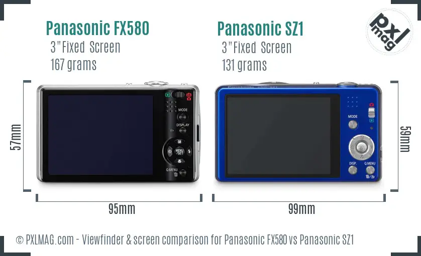 Panasonic FX580 vs Panasonic SZ1 Screen and Viewfinder comparison