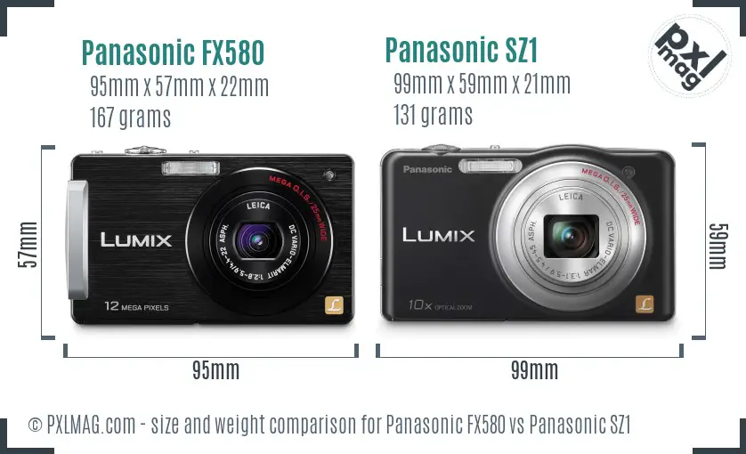 Panasonic FX580 vs Panasonic SZ1 size comparison