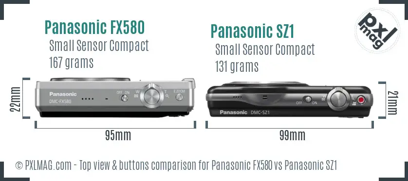 Panasonic FX580 vs Panasonic SZ1 top view buttons comparison