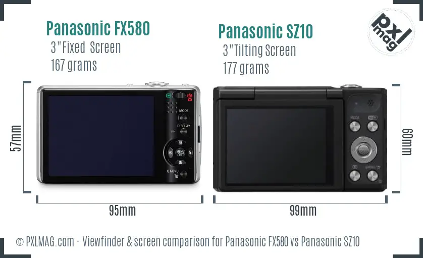 Panasonic FX580 vs Panasonic SZ10 Screen and Viewfinder comparison