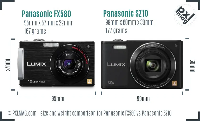 Panasonic FX580 vs Panasonic SZ10 size comparison