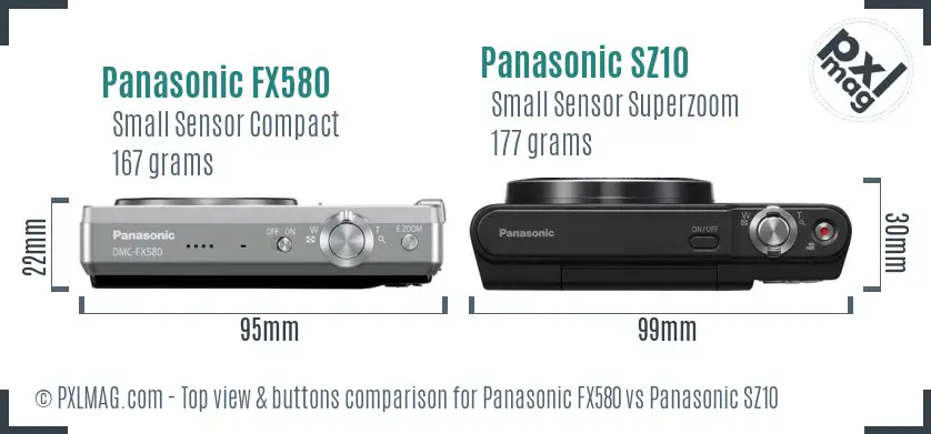 Panasonic FX580 vs Panasonic SZ10 top view buttons comparison