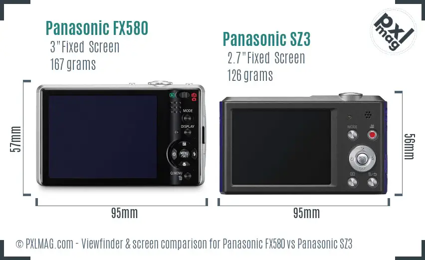 Panasonic FX580 vs Panasonic SZ3 Screen and Viewfinder comparison