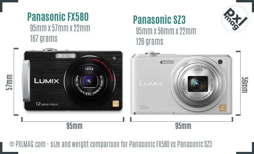 Panasonic FX580 vs Panasonic SZ3 size comparison