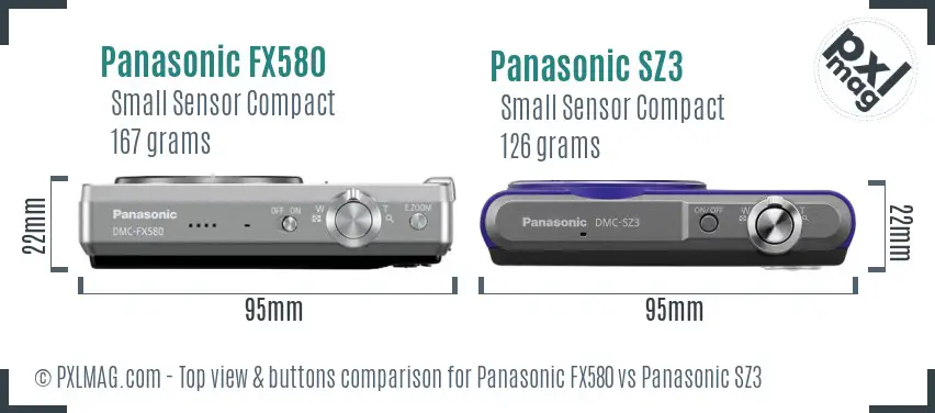 Panasonic FX580 vs Panasonic SZ3 top view buttons comparison