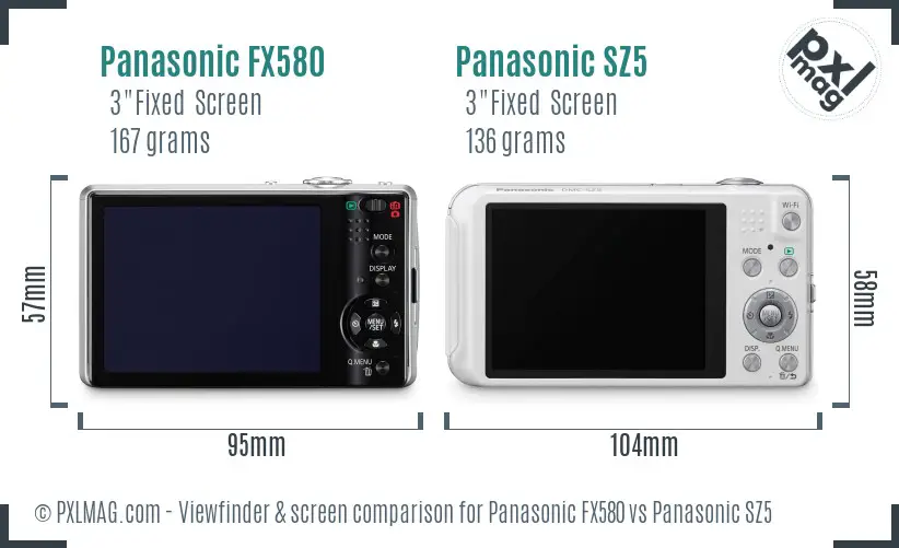 Panasonic FX580 vs Panasonic SZ5 Screen and Viewfinder comparison