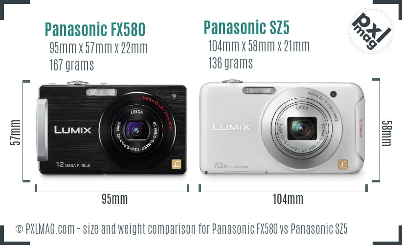 Panasonic FX580 vs Panasonic SZ5 size comparison