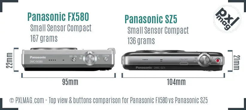Panasonic FX580 vs Panasonic SZ5 top view buttons comparison