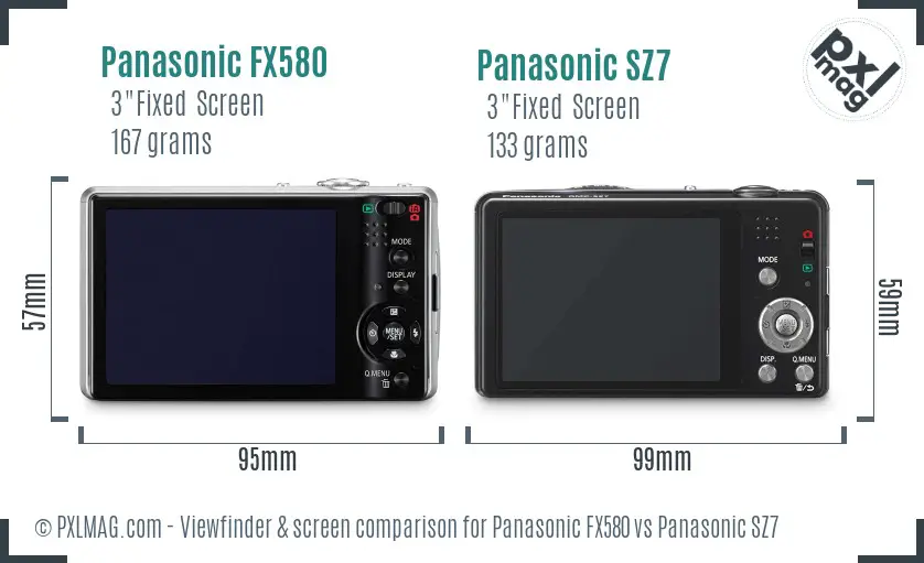 Panasonic FX580 vs Panasonic SZ7 Screen and Viewfinder comparison