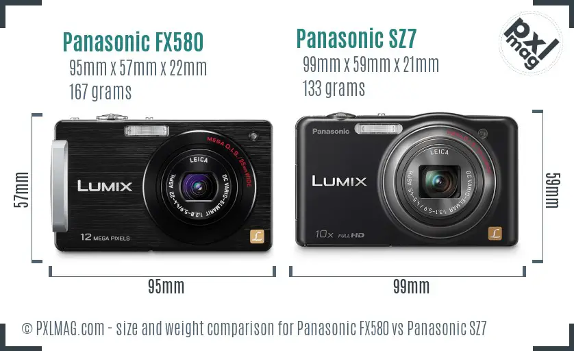 Panasonic FX580 vs Panasonic SZ7 size comparison