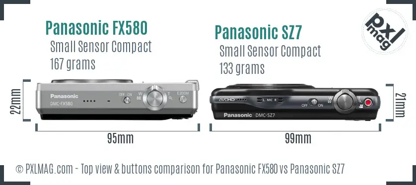 Panasonic FX580 vs Panasonic SZ7 top view buttons comparison