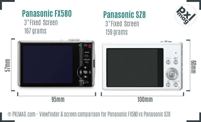 Panasonic FX580 vs Panasonic SZ8 Screen and Viewfinder comparison