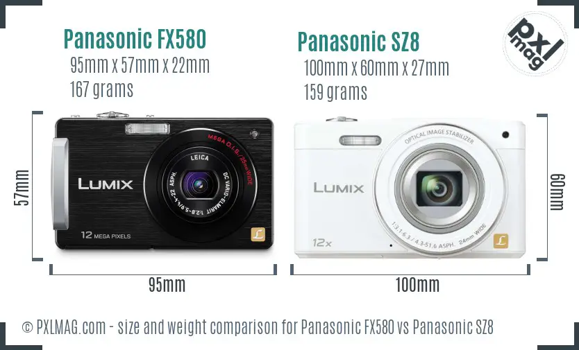 Panasonic FX580 vs Panasonic SZ8 size comparison