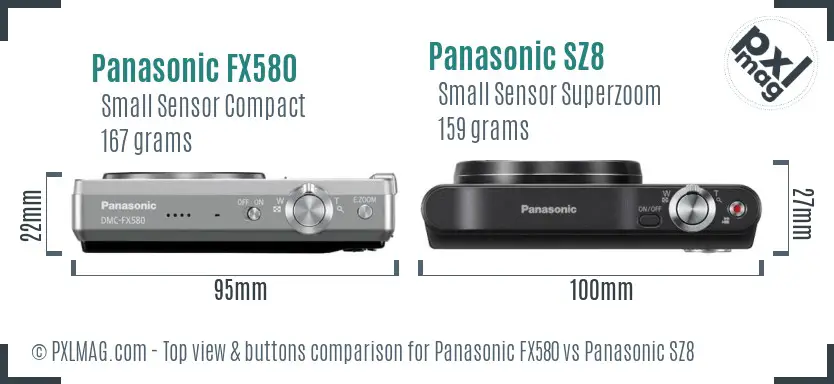 Panasonic FX580 vs Panasonic SZ8 top view buttons comparison