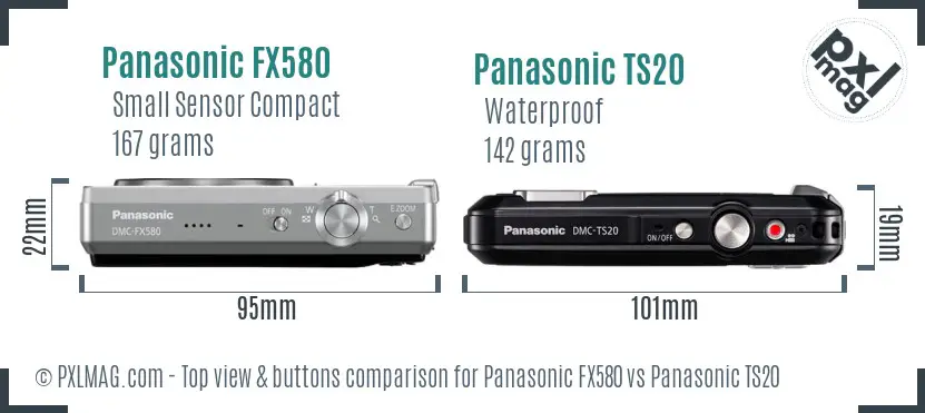 Panasonic FX580 vs Panasonic TS20 top view buttons comparison