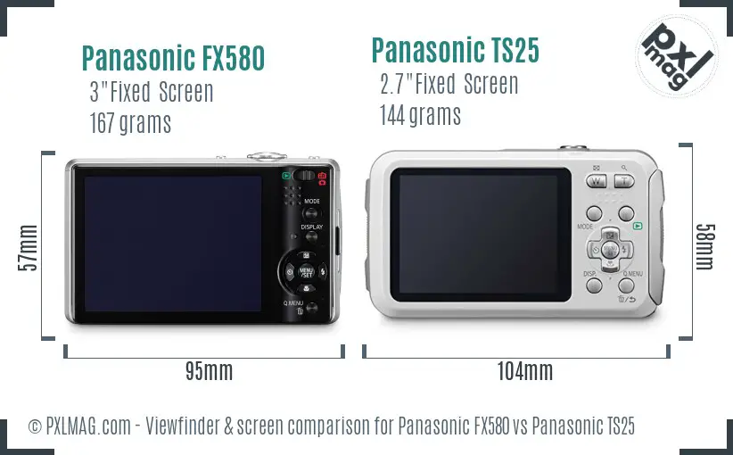 Panasonic FX580 vs Panasonic TS25 Screen and Viewfinder comparison