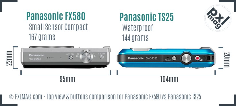 Panasonic FX580 vs Panasonic TS25 top view buttons comparison