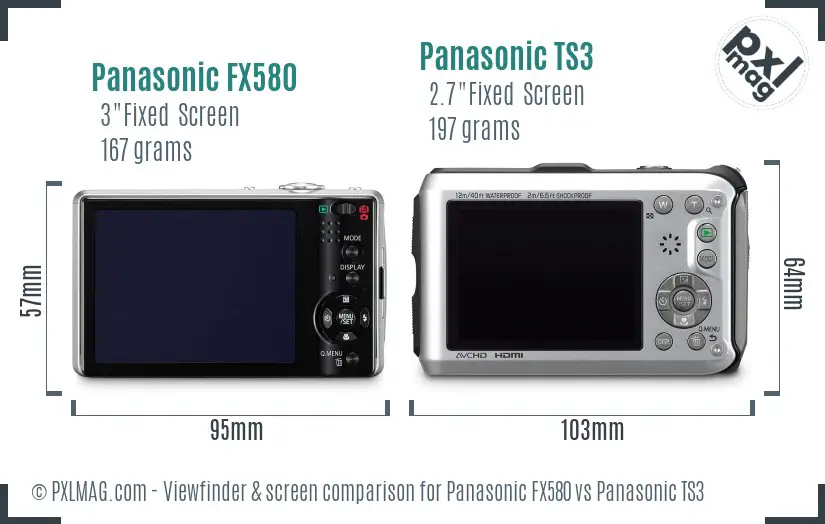 Panasonic FX580 vs Panasonic TS3 Screen and Viewfinder comparison