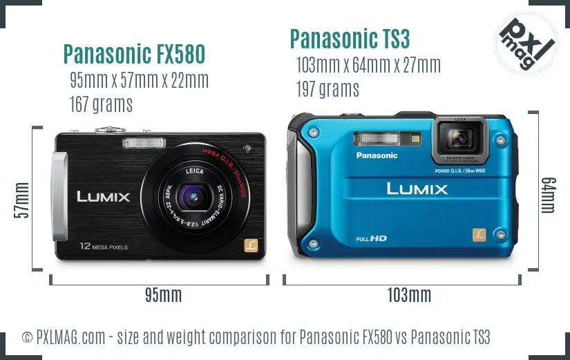 Panasonic FX580 vs Panasonic TS3 size comparison