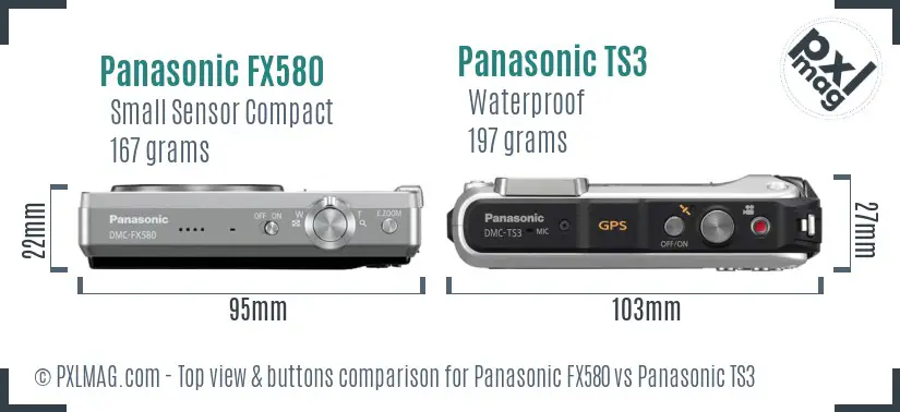 Panasonic FX580 vs Panasonic TS3 top view buttons comparison