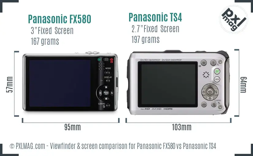 Panasonic FX580 vs Panasonic TS4 Screen and Viewfinder comparison
