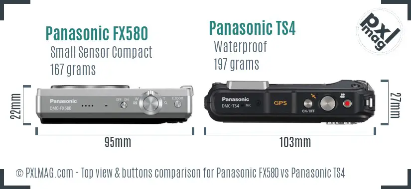 Panasonic FX580 vs Panasonic TS4 top view buttons comparison