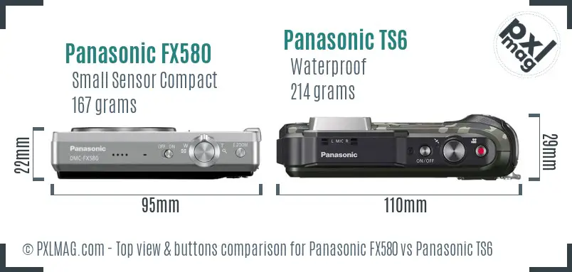 Panasonic FX580 vs Panasonic TS6 top view buttons comparison