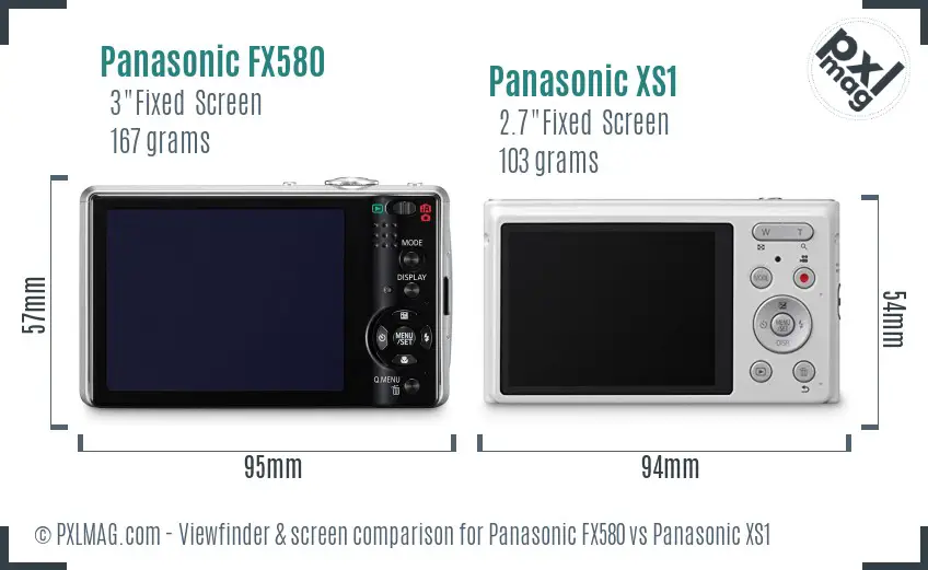 Panasonic FX580 vs Panasonic XS1 Screen and Viewfinder comparison