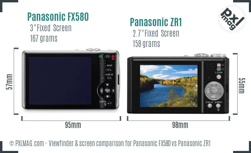 Panasonic FX580 vs Panasonic ZR1 Screen and Viewfinder comparison