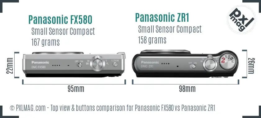 Panasonic FX580 vs Panasonic ZR1 top view buttons comparison