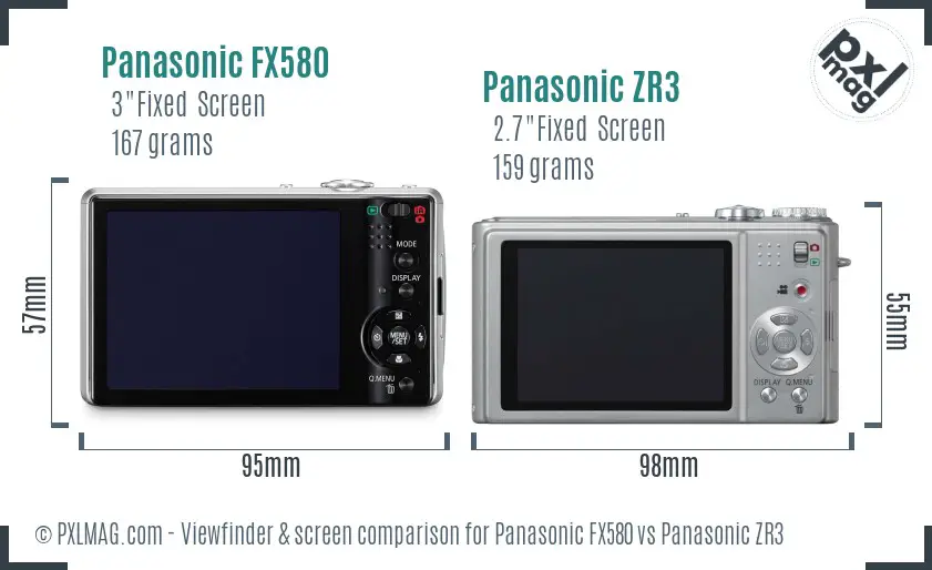 Panasonic FX580 vs Panasonic ZR3 Screen and Viewfinder comparison