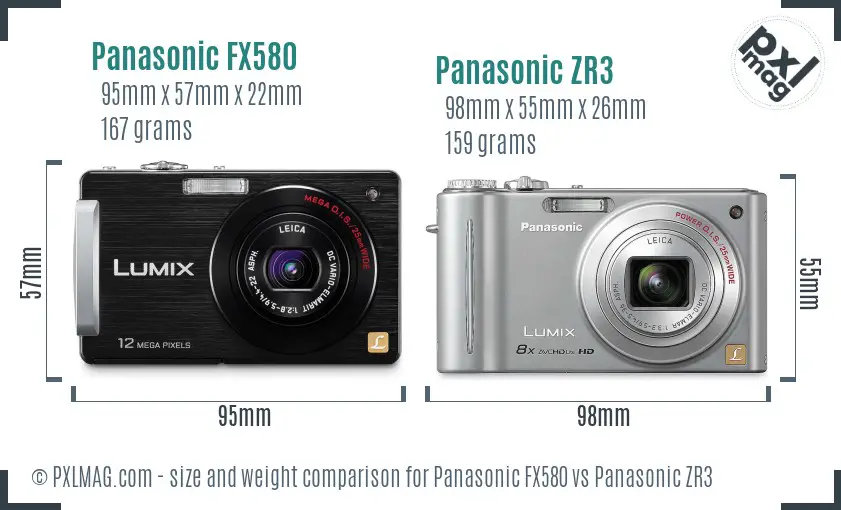 Panasonic FX580 vs Panasonic ZR3 size comparison