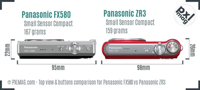 Panasonic FX580 vs Panasonic ZR3 top view buttons comparison