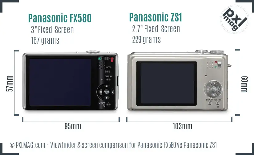 Panasonic FX580 vs Panasonic ZS1 Screen and Viewfinder comparison