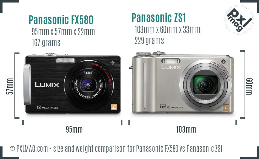 Panasonic FX580 vs Panasonic ZS1 size comparison