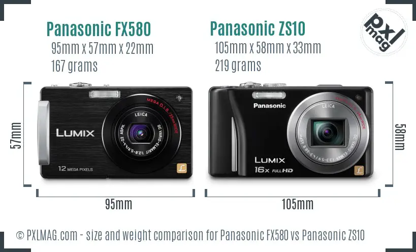 Panasonic FX580 vs Panasonic ZS10 size comparison