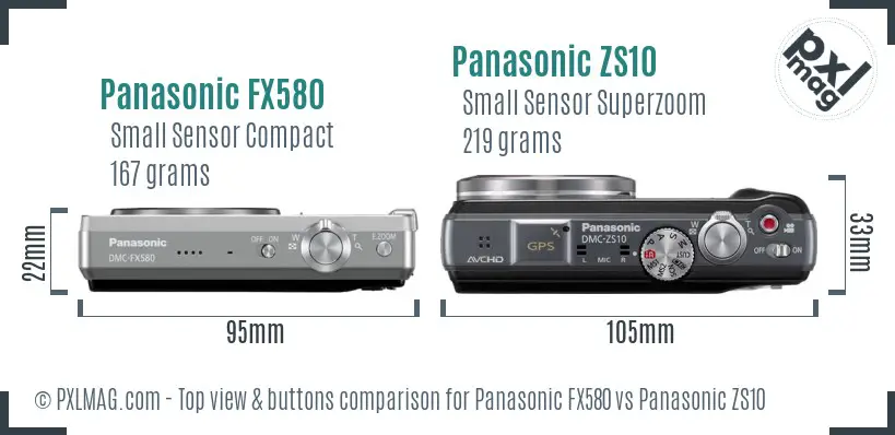 Panasonic FX580 vs Panasonic ZS10 top view buttons comparison