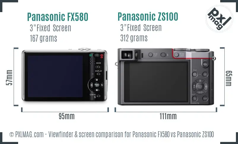Panasonic FX580 vs Panasonic ZS100 Screen and Viewfinder comparison