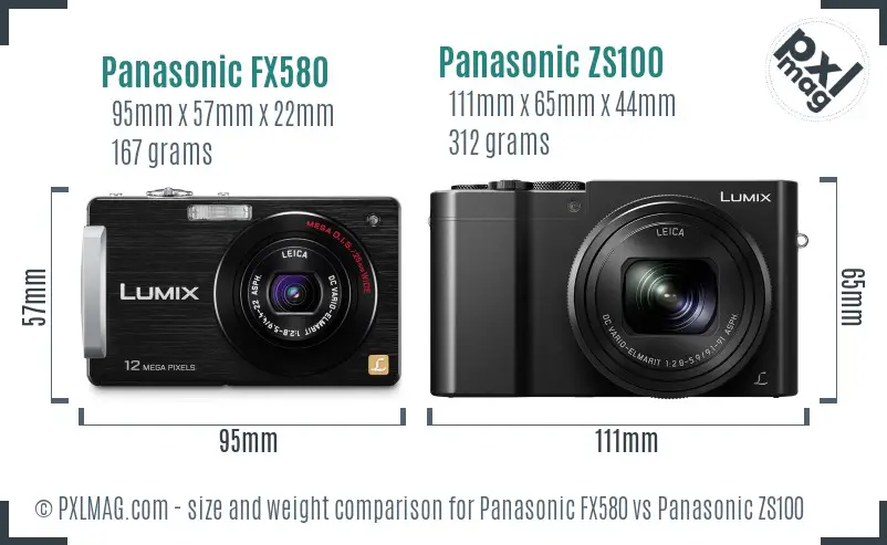 Panasonic FX580 vs Panasonic ZS100 size comparison