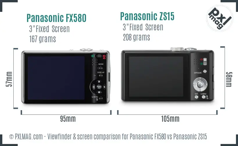Panasonic FX580 vs Panasonic ZS15 Screen and Viewfinder comparison
