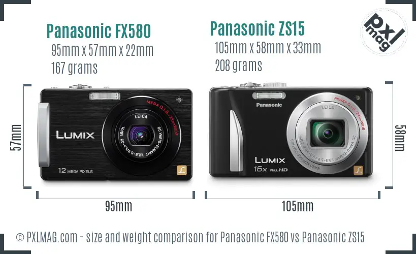 Panasonic FX580 vs Panasonic ZS15 size comparison