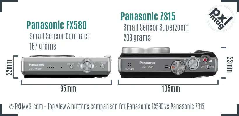 Panasonic FX580 vs Panasonic ZS15 top view buttons comparison