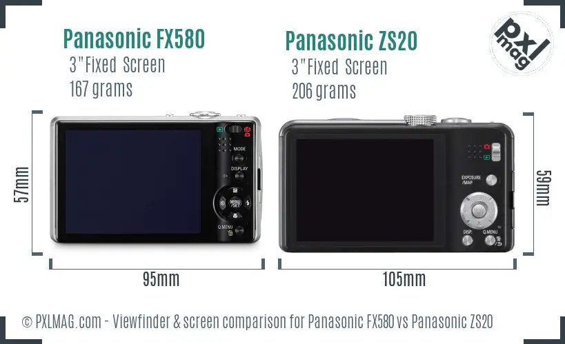 Panasonic FX580 vs Panasonic ZS20 Screen and Viewfinder comparison