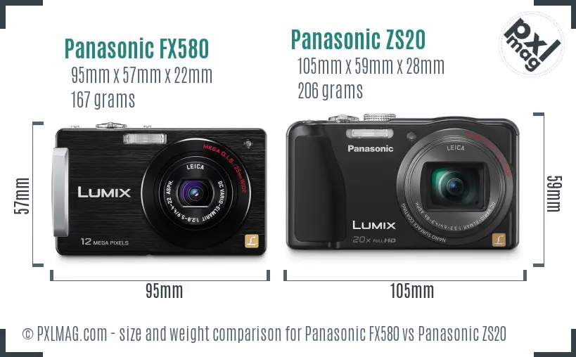Panasonic FX580 vs Panasonic ZS20 size comparison