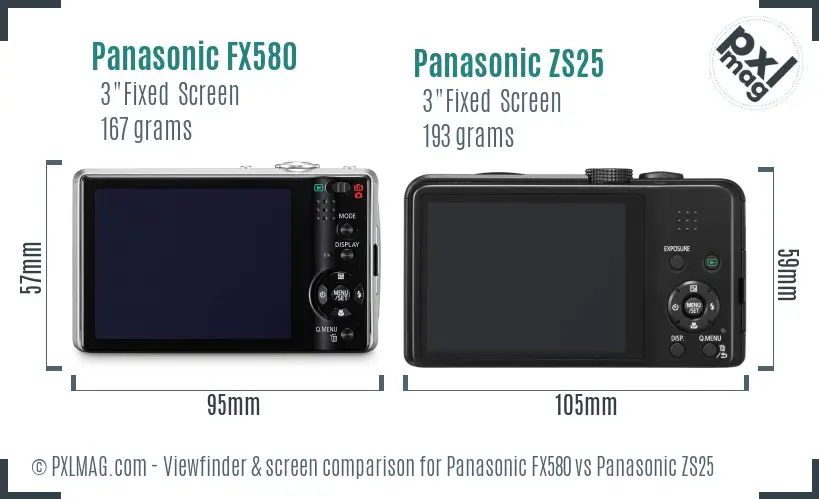 Panasonic FX580 vs Panasonic ZS25 Screen and Viewfinder comparison